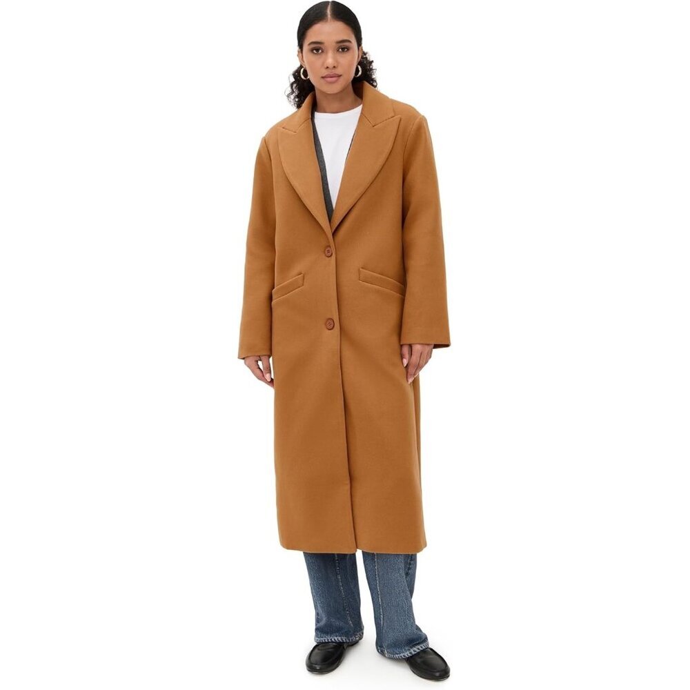 Women's Camel Olsen Coat Imported Notched Lapels Winter Warm Lined Overcoat